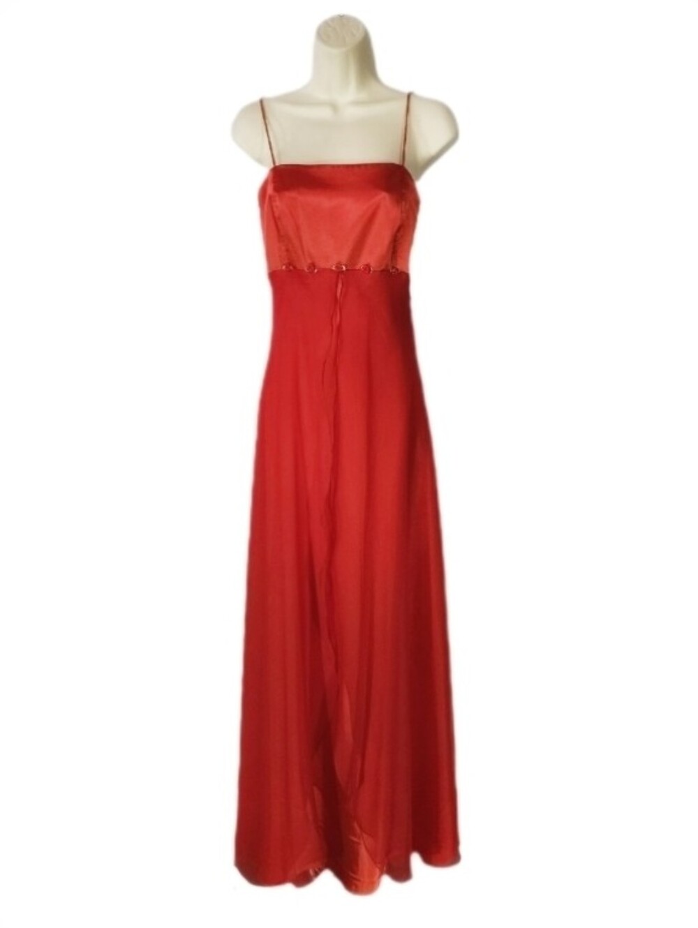 Milano Dress Spaghetti-Strap Rose Detail Full Length Formal Evening Red Size XL